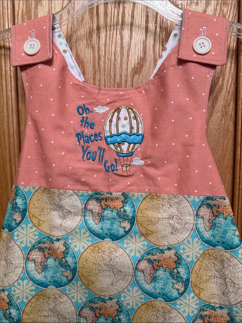 Dr Seuss- 'Oh, the Places You'll Go!' Embroidered reversible shift dress.